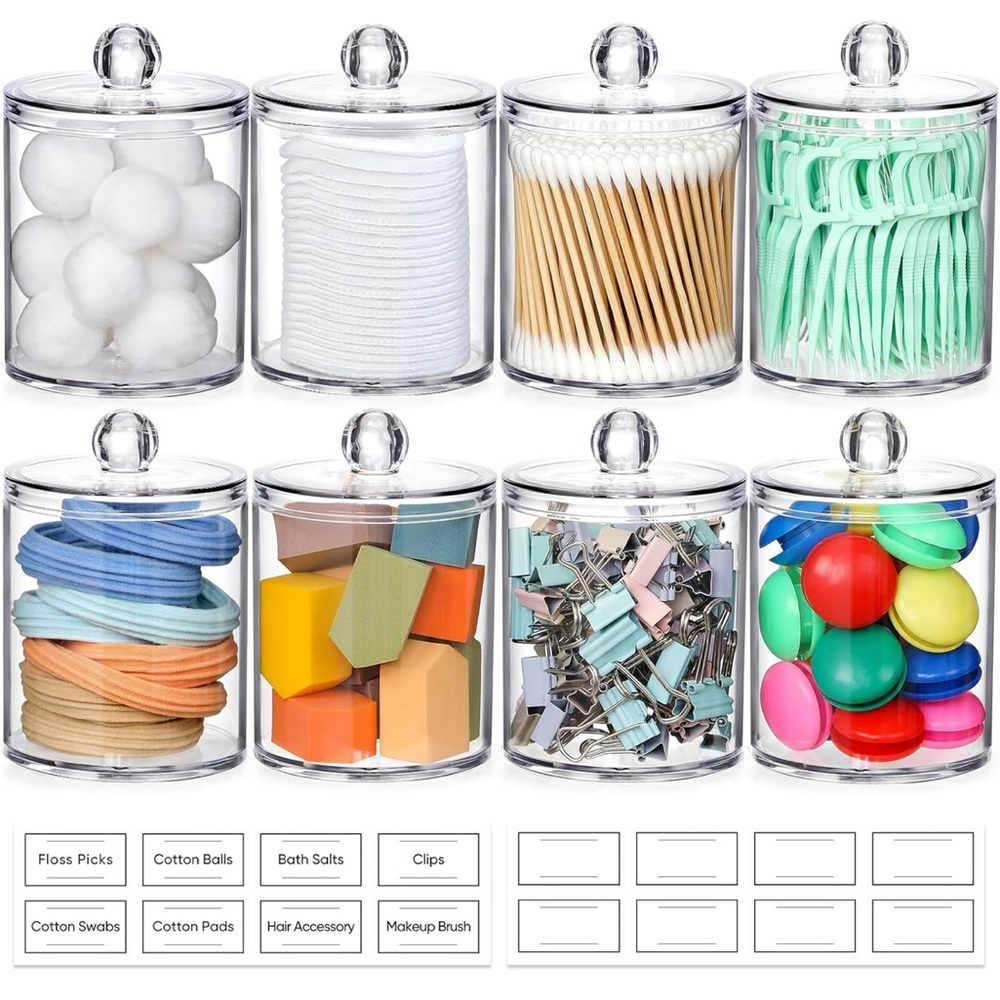 8 pack acrylic jars with labels - brand new still in box picture shown